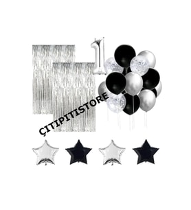 Gümüş Siyah Doğum Günü 1 Yaş Set