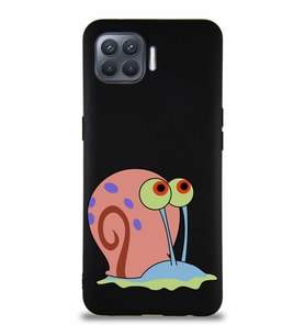 Oppo Reno 4 Lite Soft Premier Kapak Salyangoz Gary Tasarımlı Silikon Kılıf - Siyah (Şeffaf)