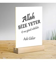 Dafhi Kişiye Özel Allah Bize Yeter Masaüstü Ahşap Plak