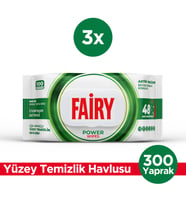 Fairy Power Wipes Yüzey Temizleme Mendili 100 Yaprak 3 Adet  Beyaz Sabun  Beyaz Sirke & Karbonat