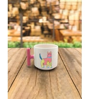 Sarı Pembe Kedi Baskılı Pembe Kulplu T Kupa (Beyaz)