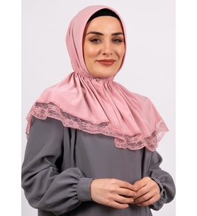 Pudra Pratik Hazır Geçmeli Tesettür Eşarp Viskon Kumaş Çıtçıtlı Dantelli 2105_06