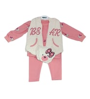 MİNİCE BABY 6102CE Kız Bebek Bear Nakışlı Çantalı Yelekli Dörtlü Gül Kurusu Takım  (Karışık)