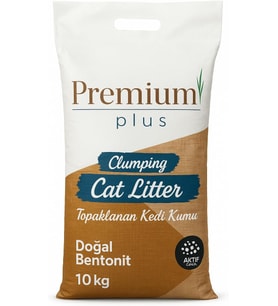 Plus Doğal Bentonit Kedi Kumu Aktif Karbonlu 10 LT, Topaklanan, Kokusuz,%99,5 Tozsuz, Yüksek Emicilik Gücüne Sahip Kedi Kumu