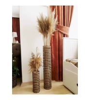 egindra Metal Tel Hasır Örgülü Özel Tasarım Pampas Vazosu 30 Ve 60 Cm 2li