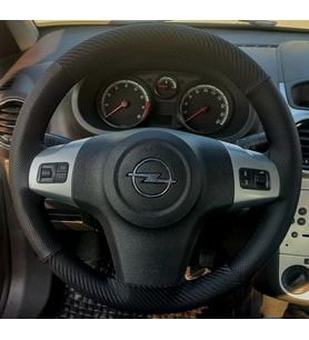 DİKİŞLİ DİREKSİYON KILIFI KARBON / NOKTALI DERİ SİYAH DİKİŞLİ CORSA D VECTRA C ASTRA H İÇİN