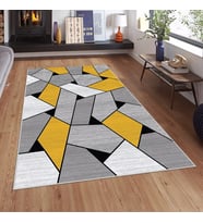 Geometrik Puzzle Desenli Yıkanabilir Kaymaz Taban Leke Tutmaz Modern Salon Halısı ve Yolluk (Turuncu-Gri)