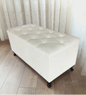 Lüks Sandıklı Kapitoneli Ayakucu Puf Bench 110 cm Siyah Ayak (Beyaz)