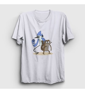Presmono Unisex Beyaz Mordecai And Rigby Regular Show T-Shirt 449163tt (Beyaz)