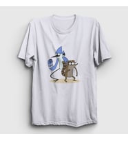 Presmono Unisex Beyaz Mordecai And Rigby Regular Show T-Shirt 449163tt (Beyaz)