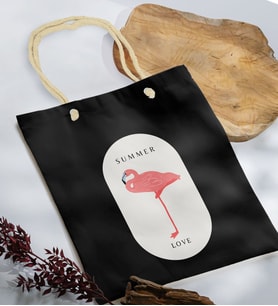 BK Gift Yaz Temalı Siyah Halat Saplı Kumaş Plaj Çantası -17, Baskılı Omuz Çantası, Alışveriş Çantası, Arkadaşa Hediye, Sevgiliye Hediye