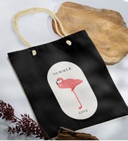 BK Gift Yaz Temalı Siyah Halat Saplı Kumaş Plaj Çantası -17, Baskılı Omuz Çantası, Alışveriş Çantası, Arkadaşa Hediye, Sevgiliye Hediye