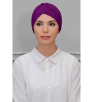 Şarabi Pratik Hazır Geçmeli Tesettür Bone Sandy Kumaş Çapraz Büzgülü 1801_08