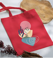 BK Gift Modern Art Tasarımlı Kırmızı Kumaş Bez Çanta, Baskılı Omuz Çantası, Alışveriş Çantası, Arkadaşa Hediye-2