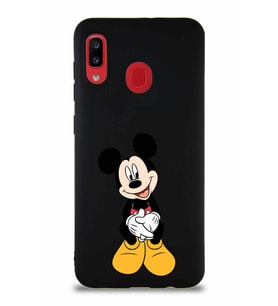Samsung Galaxy A30 Soft Premier Kapak Mickey Mouse-A Tasarımlı Silikon Kılıf - Siyah (Şeffaf)