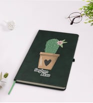 BK Gift Kişiye Özel Kaktüs Tasarımlı Yeşil Termo Deri Defter Model 6