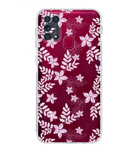Samsung Galaxy M31  Kamera Korumalı Kapak Floral Pudra Tasarımlı  Şeffaf  Kılıf