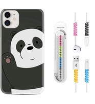 Apple iPhone 11 12 13 Mini Kılıf Kablo Koruma Spiral Silikon Hello Panda 1709