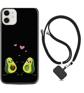 Apple iPhone 11 12 13 Mini Kılıf Boyun Askılı Silikon Aşık Avokadolar 1642