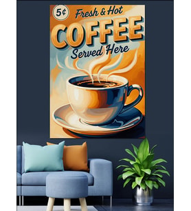 Kahve Servisi Vintage Poster Dekoratif Kanvas - Mdf Ahşap Tablo