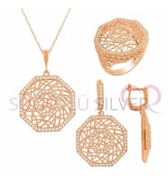 Söğütlü Silver Modern tasarımlı rose üçlü set