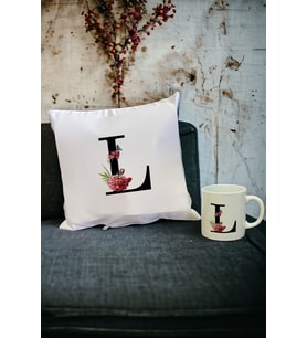 L Harfi Kupa Bardak ve Yastık Set (Beyaz)