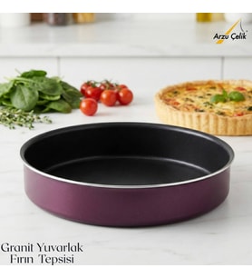 ARZU ÇELİK 30 Cm Granit Yuvarlak Fırın Tepsisi - Mürdüm