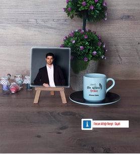 Din Kültürü Öğretmeni Fotoğraflı Dekoratif Taş, Ahşap Altlıklı Türk Kahvesi Fincanı Hediye (Model 7)