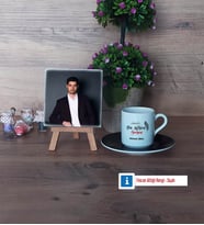 Din Kültürü Öğretmeni Fotoğraflı Dekoratif Taş, Ahşap Altlıklı Türk Kahvesi Fincanı Hediye (Model 7)