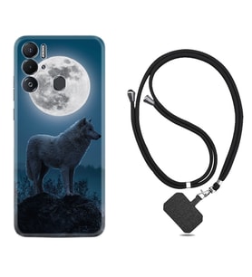 Tecno Pova Neo Kılıf Resimli Boyun Askılı İpli Desenli Silikon Series Moon Wolf 1820