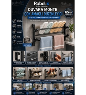 65 Cm Duvara Monte Terliklik Ayakkabılık Havluluk Organizer Siyah