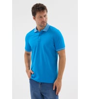 Turkuaz Polo Yaka Pike Kısa Kol Slim Fit %100 Pamuk Tişört 1011260171