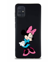 Samsung Galaxy A51 Soft Premier Kapak Minnie Mouse-F Tasarımlı Silikon Kılıf - Siyah (Şeffaf)