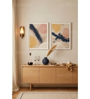 Çağdaş Minimalist Soyut Formlar 2’li Ahşap Çerçeveli Tablo Seti