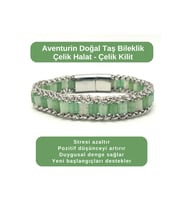SERTİFİKALI Aventurin Doğal Taş Bileklik Çelik Halat Çelik Kilit