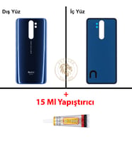 Xiaomi Redmi Note 8 Pro Koyu Mavi Arka Pil Kapağı Batarya Kapağı Lazer Kesim + B-7000 Yapıştırıcı