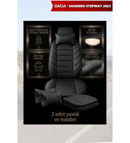 dacia sandero stepway 2023 Koltuk ve Kılıf uyumlu Minder Siyah Lüks Yastık 2 Minder 2 Yastık