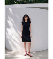 LCW Petite Siyah Bisiklet Yaka Keten Karışımlı Mini Elbise