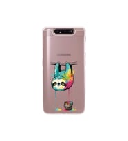 Samsung Galaxy A90 ile Uyumlu Splash Tembel Hayvan Tasarımlı Şeffaf Silikon Kılıf