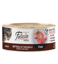 Felicia Tahılsız 85 gr Konserve Biftekli-Tavuklu Kıyılmış Yaş Kedi Maması 24 Adet (Kahverengi)