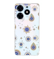 PrintiFy Tecno Spark 10 Pro ile Uyumlu Nazar Boncuğu 5  Kamera Korumalı Şeffaf Silikon Kılıf