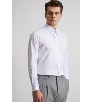 BEYAZ YAKA YUVARLAK UÇLU İĞNELİ PAMUK ERKEK GÖMLEK - SLIM FIT