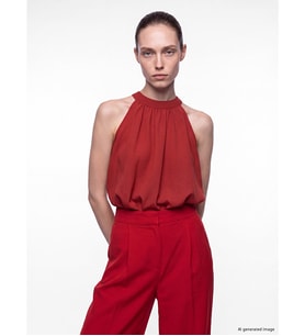 LCW Comfort Kırmızı Askılı Yaka Büzgülü Bluz