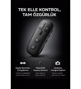 Bluetooth Sayfa Çevirme Kumandası Tekerlekli Uzaktan Kontrol Cihazı Telefon Tablet Uyumlu Video Kaydırma E-Kitap Okuma Selfie Çekim Medya Kontrol Aleti KR-06 (Gri)