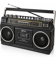 Teleskopik Antenli Kaset Çalar Radyo – AM/FM/SW1-2 4 Bant, Bluetooth/USB/TF MP3 Müzik Çalar, Kayıt Özellikli, Kulaklık Girişli, 220V veya 6V Pille Çalışma (CVR-555BT - Siyah)