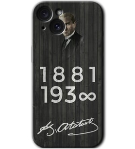 İphone 15 Plus Kılıf HD Desen Baskılı Kılıf - Atatürk Ahşap İmza