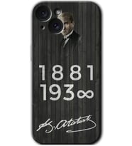 İphone 15 Plus Kılıf HD Desen Baskılı Kılıf - Atatürk Ahşap İmza