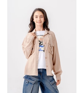 Kız Çocuk D Tokalı Ceket T-Shirt İkili Takım 1806 (Bej)