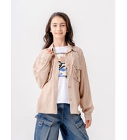 Kız Çocuk D Tokalı Ceket T-Shirt İkili Takım 1806 (Bej)