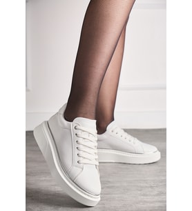 Günlük Kadın Spor Ayakkabı Bağcıklı Hafif Kalın Yüksek Taban Yürüyüş Sneaker 2135 (Beyaz)